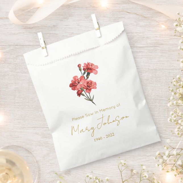 Simple Carnation Seed packet Funeral  Favor Bag (Clipped)