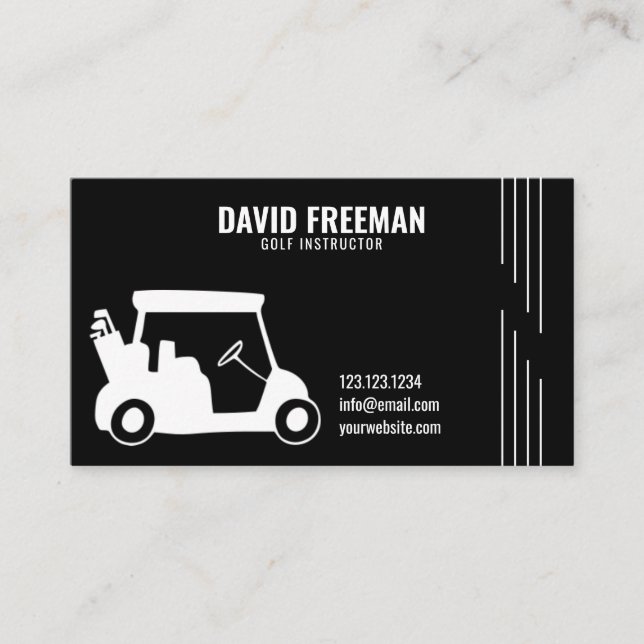 Simple Cart Silhouette Black Golf Instructor Business Card (Front)