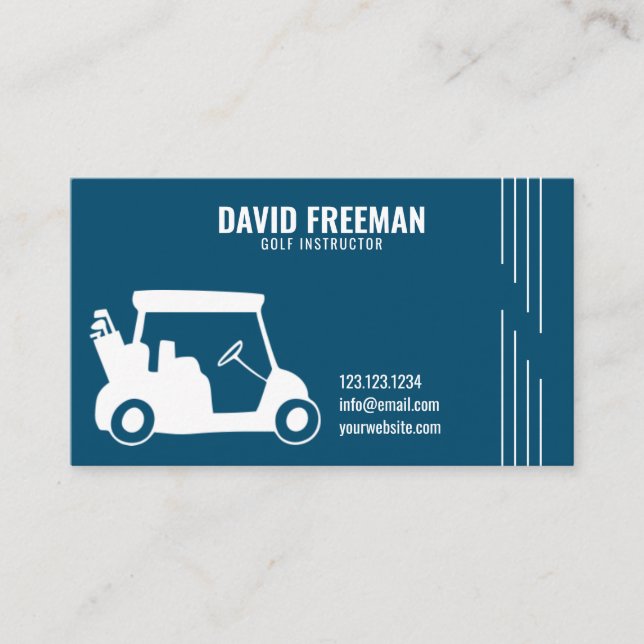Simple Cart Silhouette Blue Golf Instructor Business Card (Front)