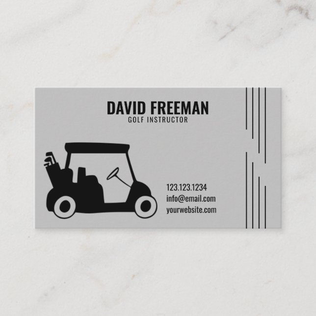 Simple Cart Silhouette Grey Golf Instructor Business Card (Front)