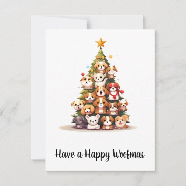 Simple Cartoon Dog Tree Christmas Card (Front)