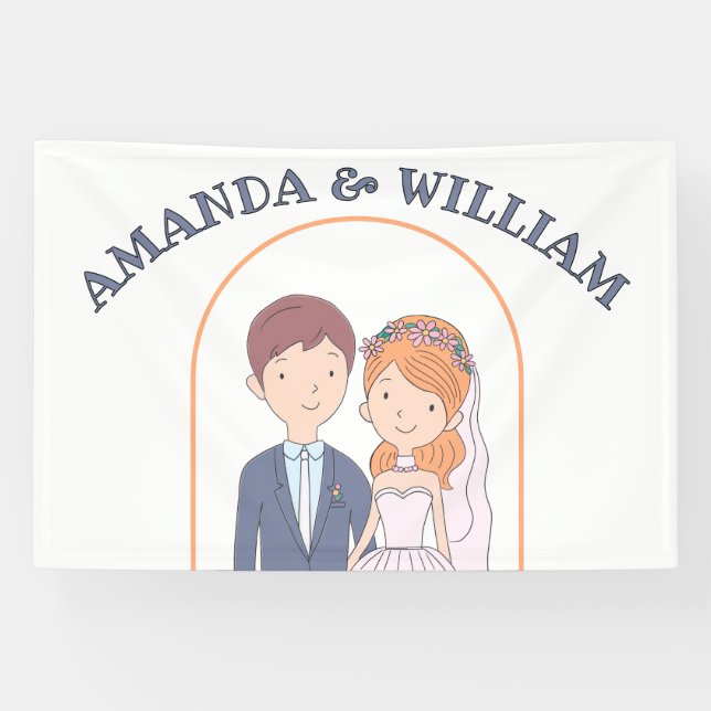 Simple, Cartoon-Iike  Spouses Illustration Wedding Banner (Horizontal)