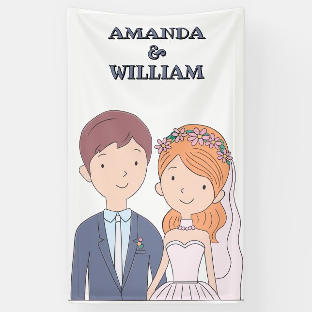 Simple, Cartoon-Iike  Spouses Illustration Wedding Banner (Vertical)
