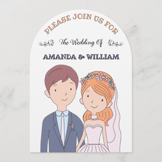 Simple, Cartoon-Iike  Spouses Illustration Wedding Invitation (Front)