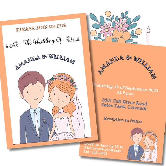 Simple, Cartoon-Iike  Spouses Illustration Wedding Invitation (Creator Uploaded)