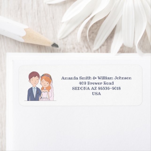 Simple, Cartoon-Iike  Spouses Illustration Wedding Label (Insitu)