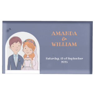 Simple, Cartoon-Iike Spouses Illustration Wedding Place Card Holder