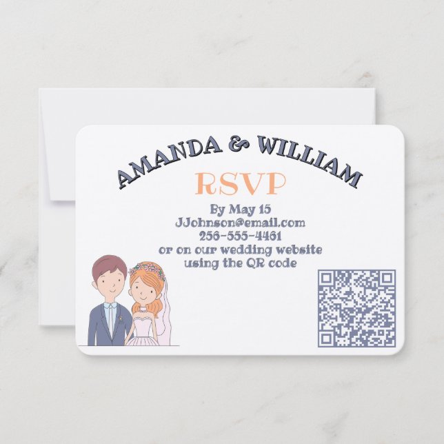 Simple, Cartoon-Iike Spouses Illustration Wedding  RSVP Card (Front)