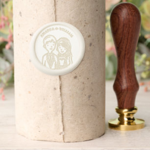 Simple, Cartoon-Iike Spouses Illustration Wedding Wax Seal Stamp