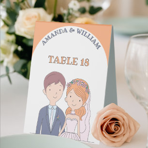 Simple Cartoon-Iike  Spouses  Wedding Table Number Table Tent