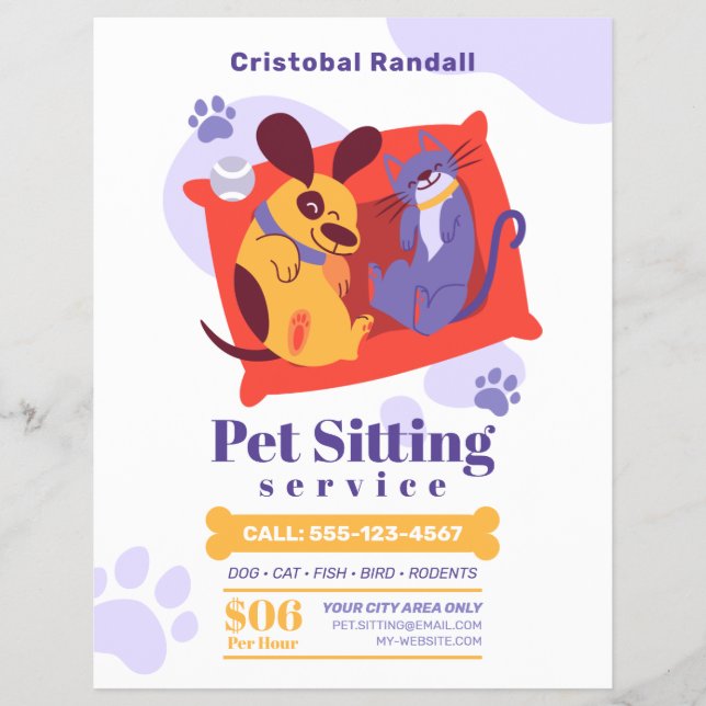 Simple Cartoon Pet Sitting Service Flyer (Front)