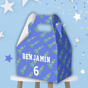 Simple Cartoon Rocket Blue Kid`s Birthday Favor Boxes