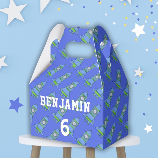 Simple Cartoon Rocket Blue Kid`s Birthday Favor Boxes (Creator Uploaded)