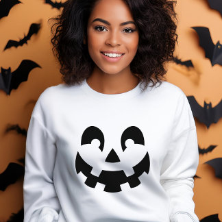 Simple Carved Pumpkin Face Silhouette Halloween Sweatshirt