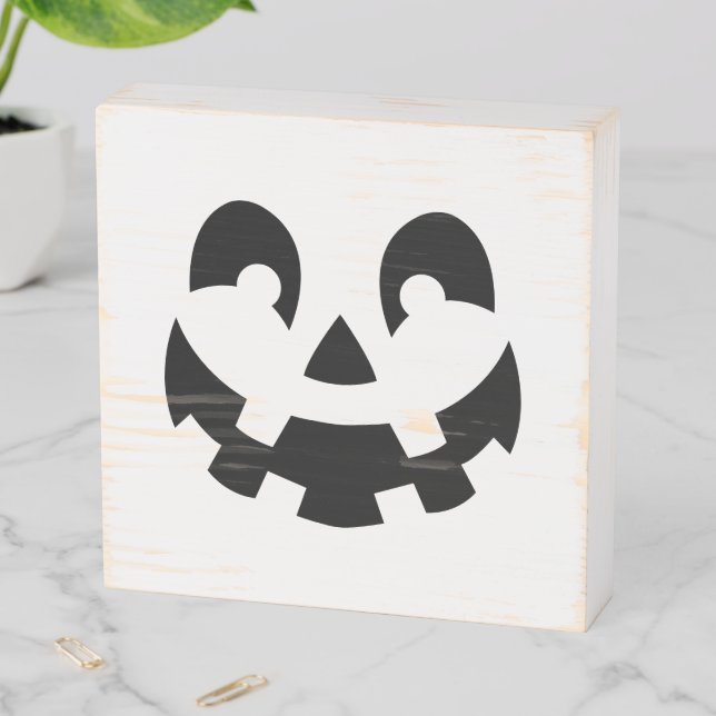 Simple Carved Pumpkin Face Silhouette Halloween Wooden Box Sign (In Situ Horizontal)
