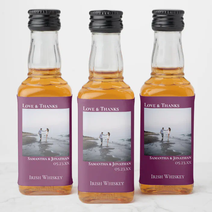 Simple Cassis Purple Wedding Photo Thanks Mini Liquor Bottle Label |  Zazzle.com