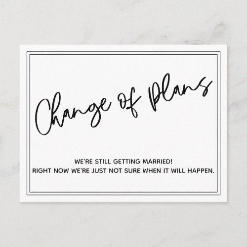 Simple Casual Change of Plans Postponed Wedding Postcard