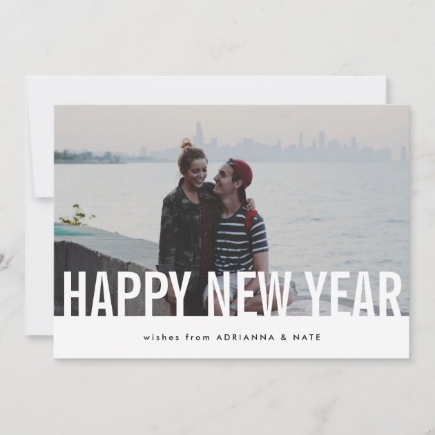 Simple Casual Chic Happy New Year Photo Holiday Card