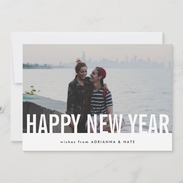 Simple Casual Chic Happy New Year Photo Holiday Card (Front)