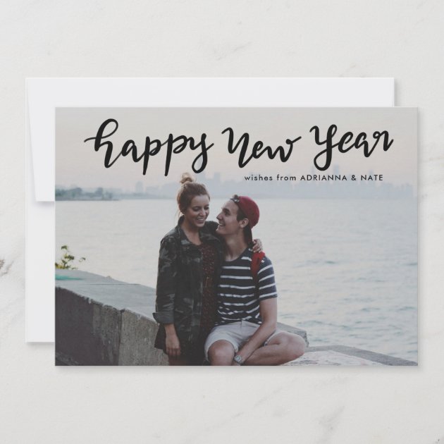 Simple Casual Happy New Year Handwritten Photo Holiday Card