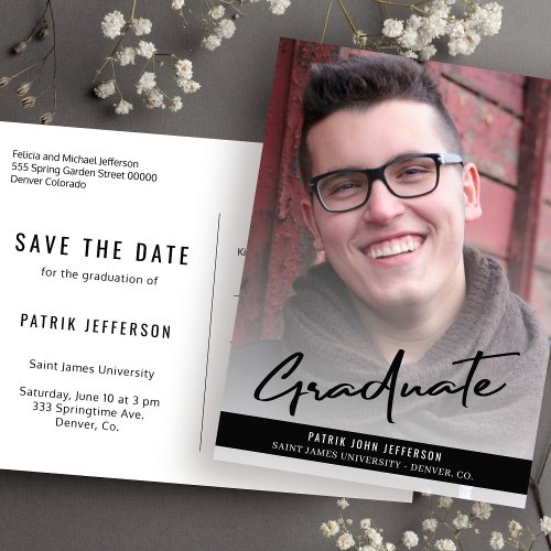 Simple casual save the date graduation photo announcement postcard