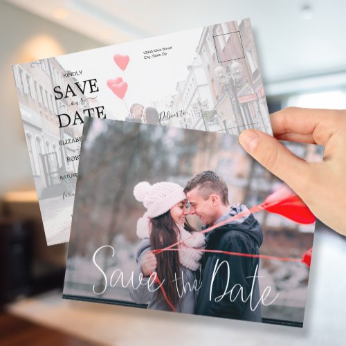 Simple Casual Script Wedding Photo Save the Date Announcement Postcard
