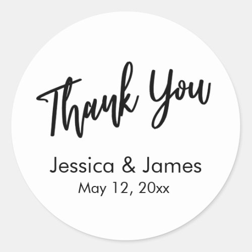 Simple Casual Typography Thank You Black  White Classic Round Sticker