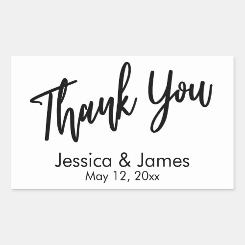 Simple Casual Typography Thank You Black  White Rectangular Sticker