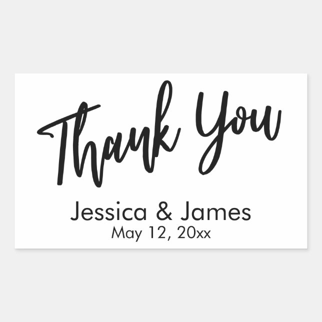 Simple Casual Typography Thank You Black & White Rectangular Sticker (Front)