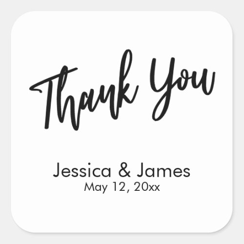 Simple Casual Typography Thank You Black  White Square Sticker