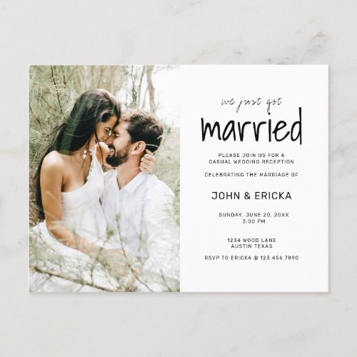Simple Casual We Just Got Married Wedding Announcement Postcard