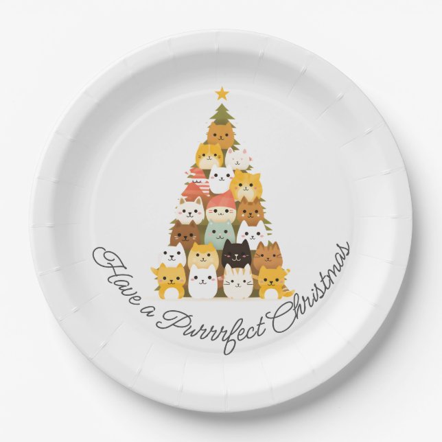 Simple Cat Christmas  Paper Plates (Front)