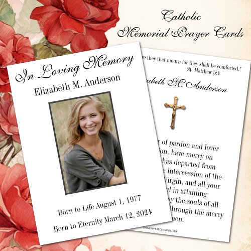 Simple Catholic Funeral Memorial Prayer Card 