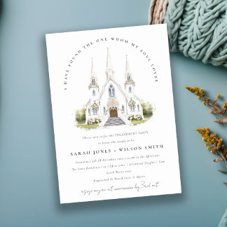 Simple Catholic Watercolor Church Engagement Invitation