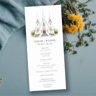 Simple Catholic Watercolor Church Wedding Program