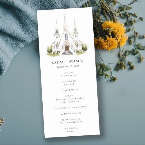  Simple Catholic Watercolor Church Wedding Program