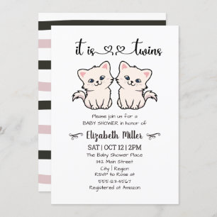 Simple Cats Twin Boy Girl Baby Shower Invitation