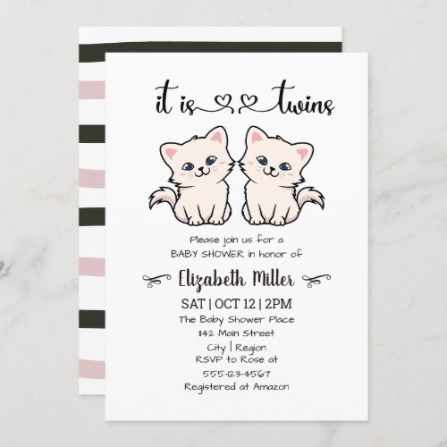 Simple Cats Twin Boy Girl Baby Shower Invitation