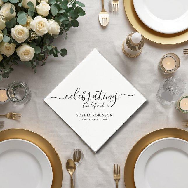 Simple Celebrating The Life Elegant Script Funeral Napkins (Creator Uploaded)
