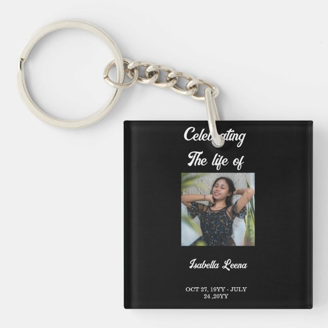Simple Celebration of Life Funeral Memorial Photo Keychain (Front)