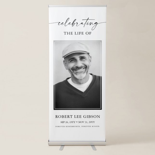 Simple Celebration of Life Funeral Memorial Photo Retractable Banner (Front)