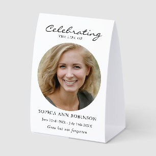 Simple Celebration of Life Photo Funeral Memorial Paper Table Tent