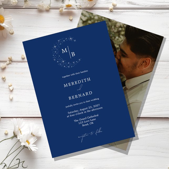 Simple Celestial Elegant Monogram Wedding Photo Invitation (Creator Uploaded)