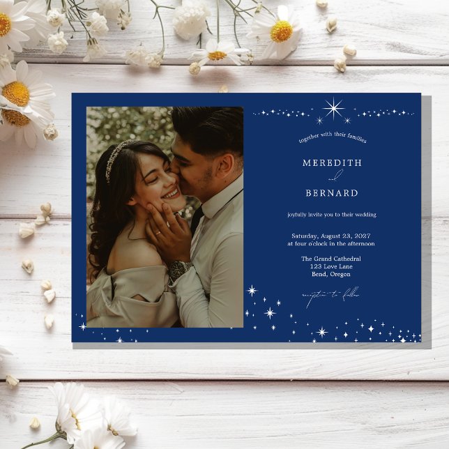 Simple Celestial Elegant Wedding Photo Horizontal Invitation (Creator Uploaded)