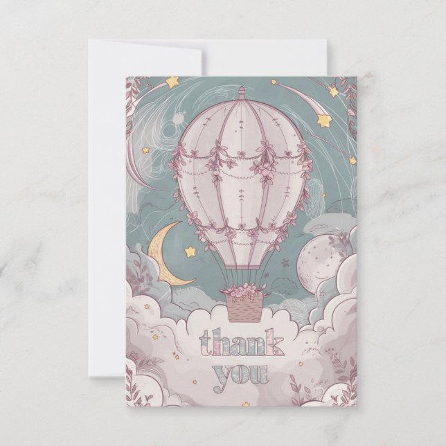 Simple Celestial Hot Air Balloon Thank You Card (Front)