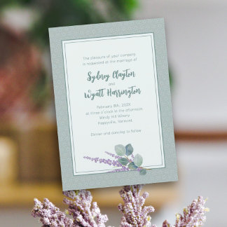 Simple Ceremony Eucalyptus Leaves Wedding Invitation