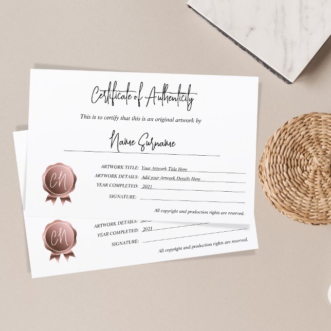 Simple Certificate of Authenticity Artwork by (Creator Uploaded)