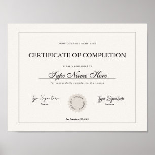 Simple Certificate of completion, diploma Poster