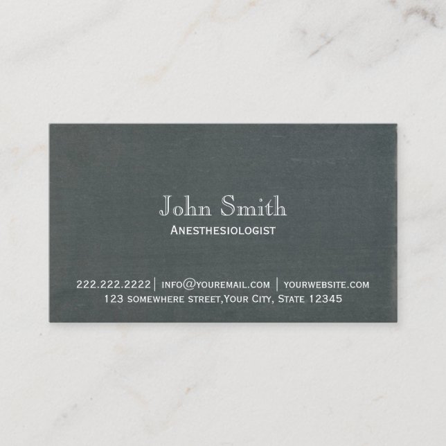 Simple Chalkboard Anesthesiologist Business Card (Front)