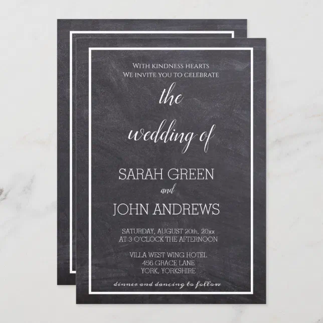 Simple Chalkboard Calligraphy Wedding Invitation Zazzle